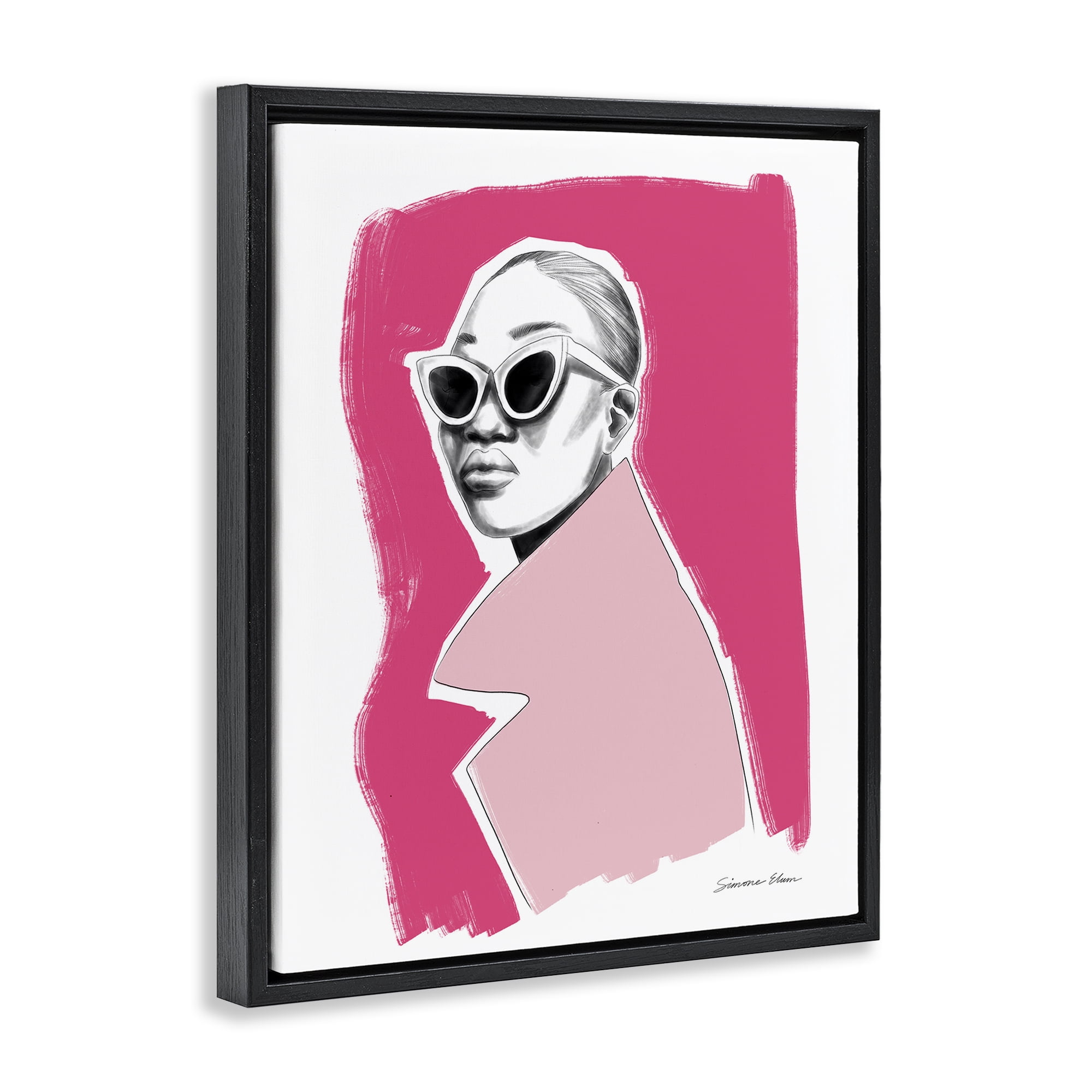 Stupell Industries Pink Attitude Fashion Portrait Black Framed Floater Canvas Wall Art, design by Simone Elum
