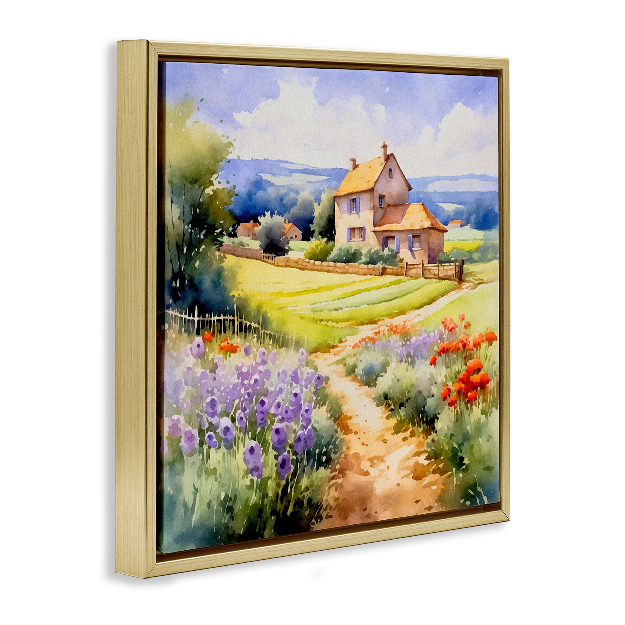 Stupell Industries Summer Lavender Farm Landscape & Nature Painting Gold Floater Framed Canvas Art Print Wall Art, 25 x 25