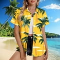 thumbnail image 2 of Charella Women's Hawaiian Button down Shirts Casual Floral Printed Short Sleeve Tops Summer Trendy Loose Fit Blouses (2XL, Yellow 1), 2 of 5