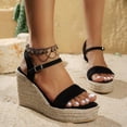 thumbnail image 4 of Rokment Womens Espadrilles Wedge Dressy Sandals Beach Trendy Casual Suede Open Toe Ankle Strap Platform Chunky High Heel Dress Summer Shoes Black Size 7, 4 of 6