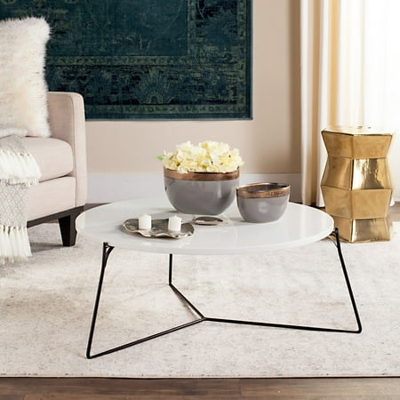 SAFAVIEH Mae Round Retro Mid Century Wood Coffee Table White/Black