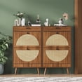 thumbnail image 5 of Shoe Rack Storage Organizer with 2 Natural Semi-Circular Rattan Doors, Entryway Wooden Shoe Cabinet for Sneakers, Leather Shoes, Heels, Slippers, 5 of 8