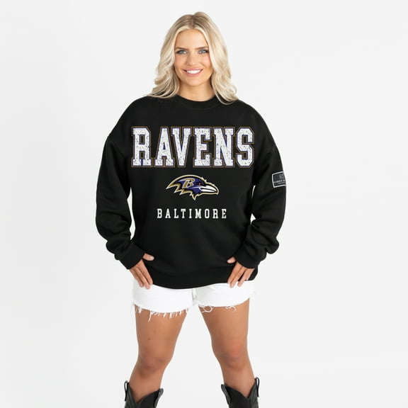 Women's Gameday Couture Black Baltimore Ravens Oversized Level Up Black Label Premium Fleece Sweatshirt