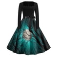 thumbnail image 2 of Women's Halloween Dress Bat Printed Long Sleeve Funny Swing Dress Skeleton 1950s Square Neckline Vintage Dresses with Belt XL, 2 of 5