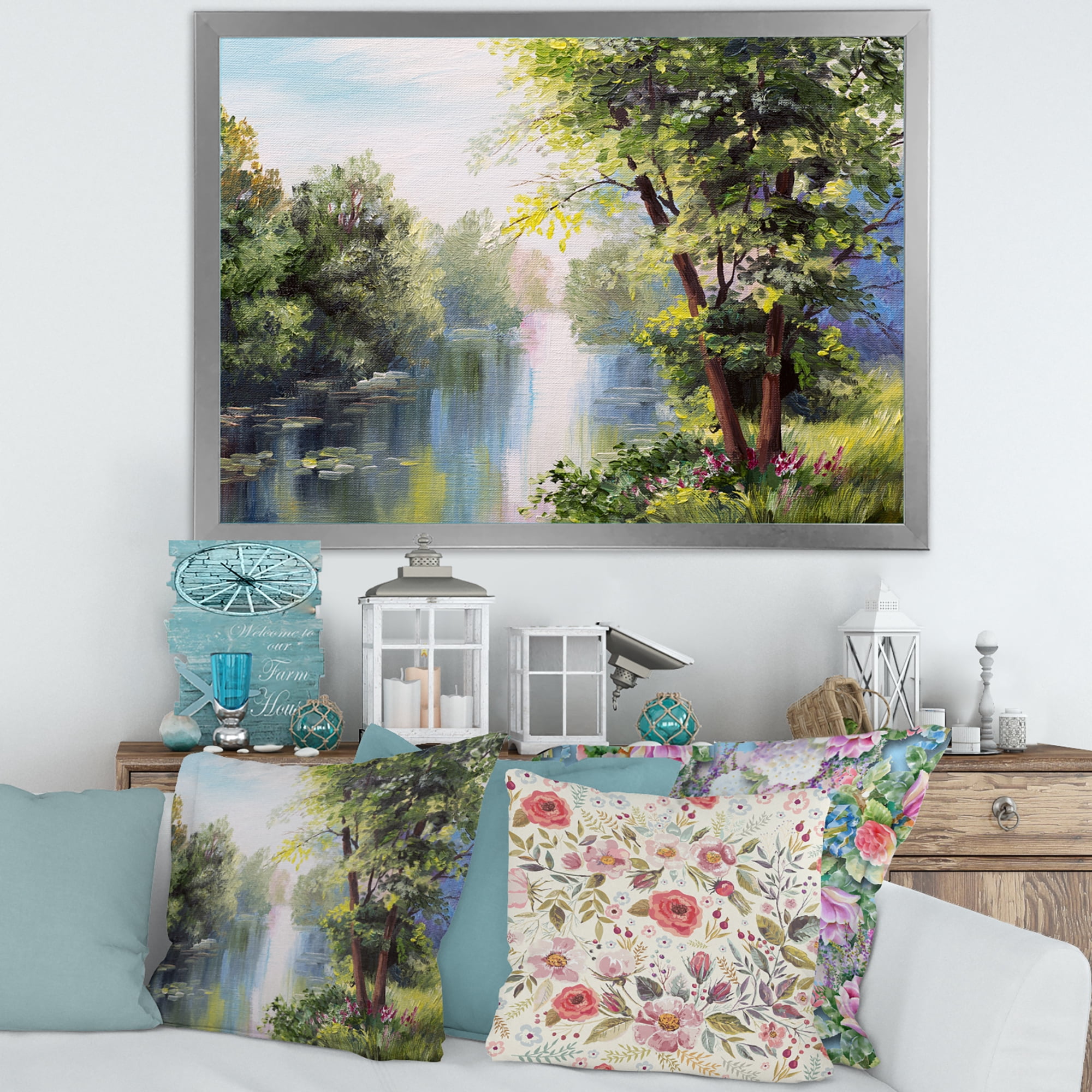 Designart 'Lake In The Forest Summer Day - Landscape' Lake House Framed Art Print