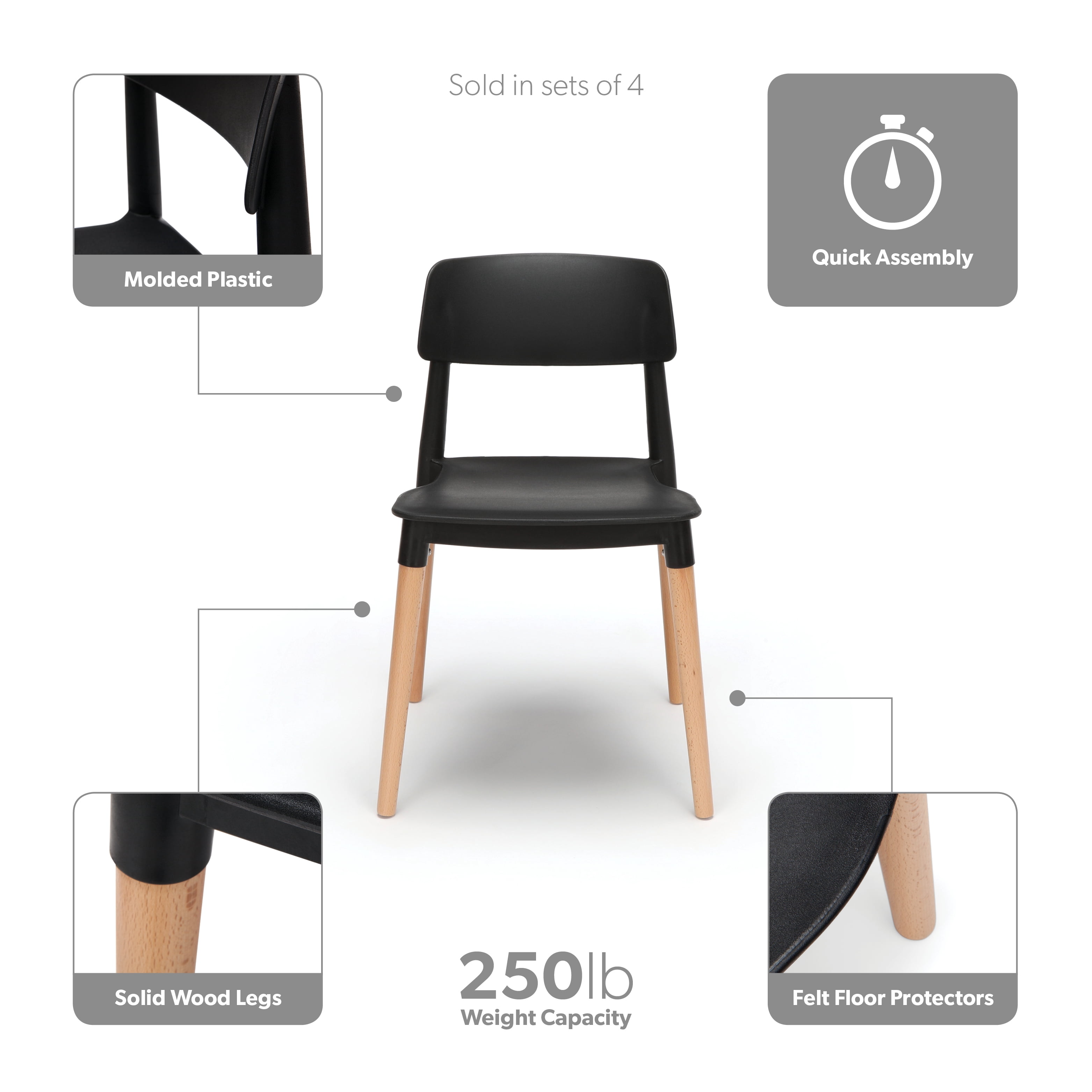 OFM Dining Chair, Set of 4, Black