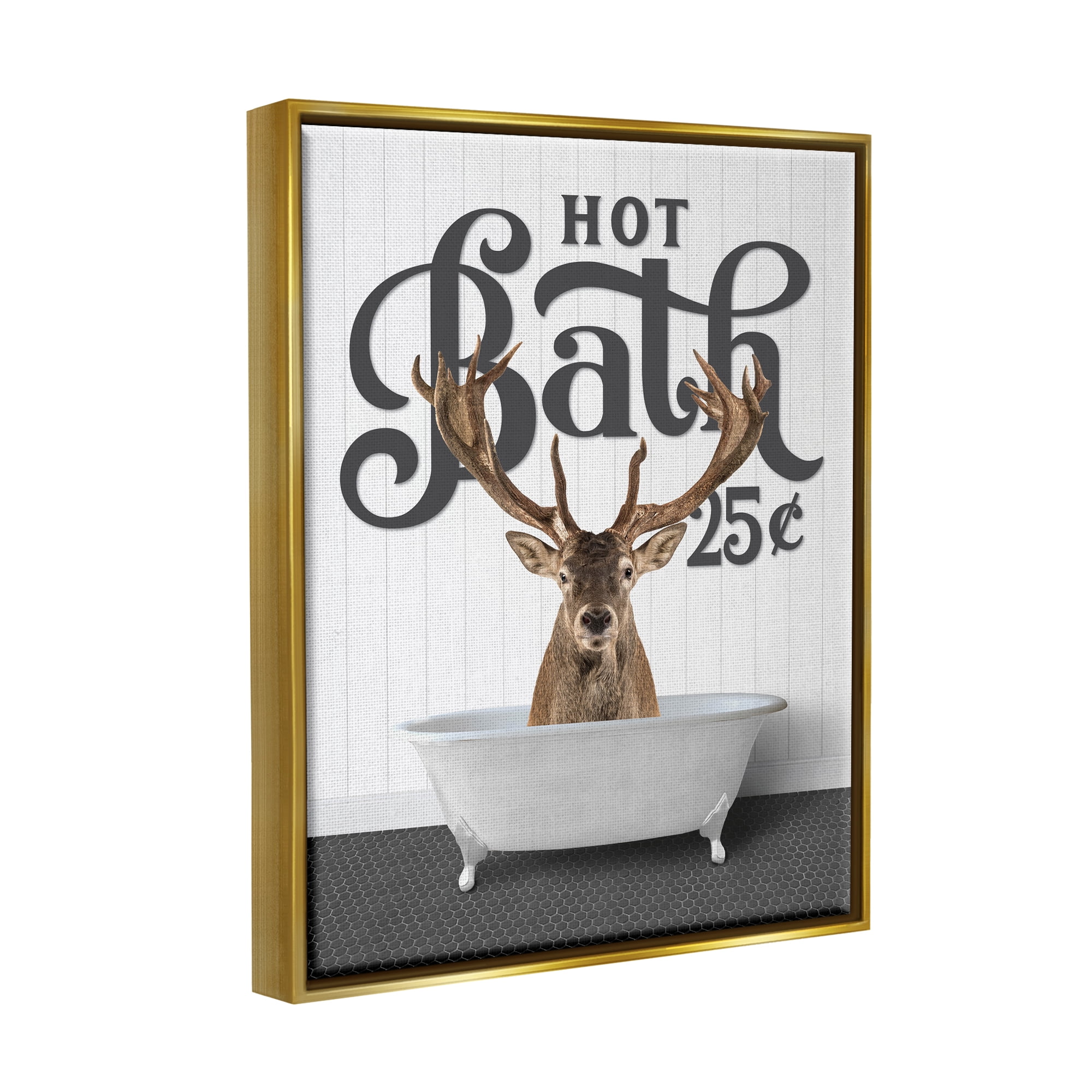 Stupell Industries Vintage Elk Bathtub Animals & Insects Painting Gold Floater Framed Art Print Wall Art, 25 x 31