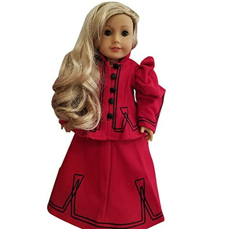 Doll Connections Victorian Christmas Red Wool Dress Set Outfit - Compatible with American Girl and Our Generation 18 in Doll
