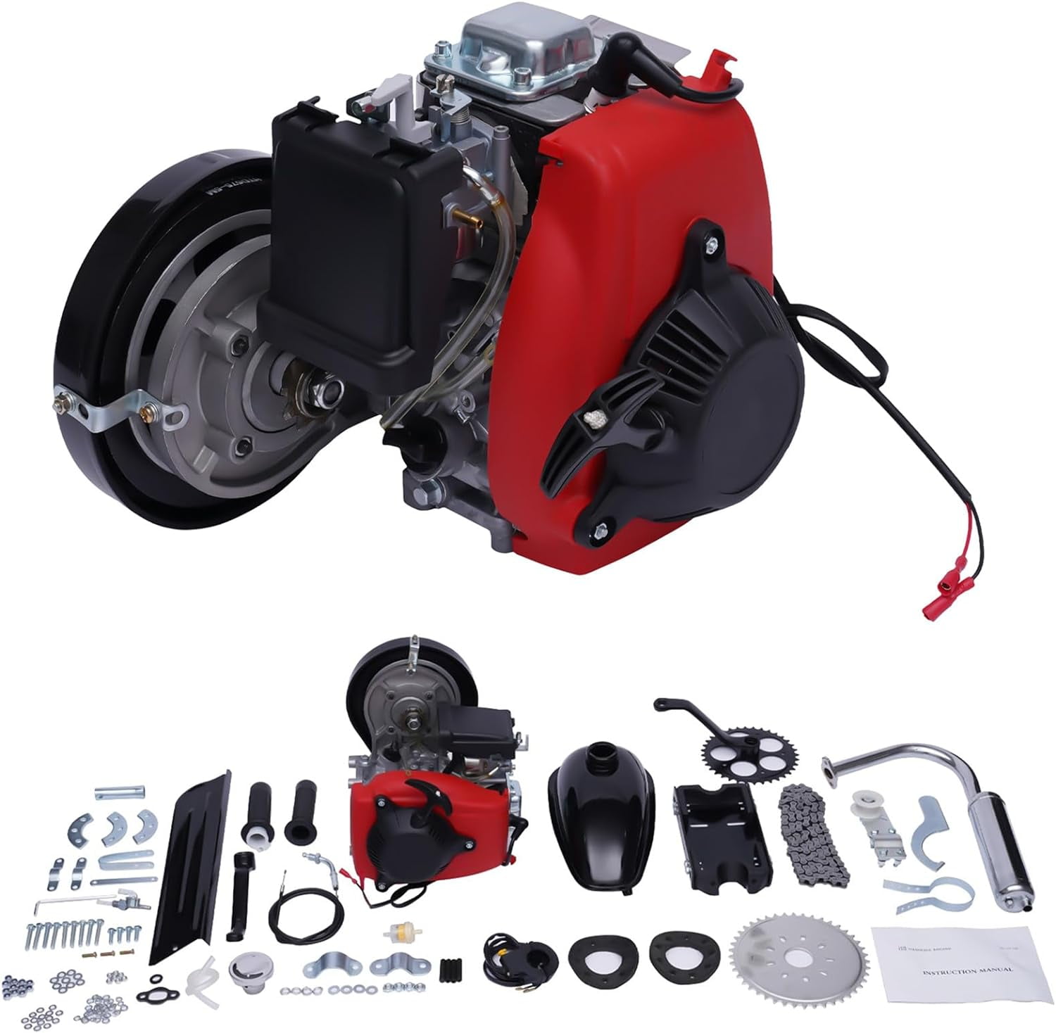 49CC 4-Stroke Motor Engine Kit Motorized Bicycle Kit Bike Engine Kit Single Cylinder Gas Petrol Motorized Bike Engine Scooter Belt Gear Fits Normal 28" V Frame Bike and 26" ATV Bike US Stock
