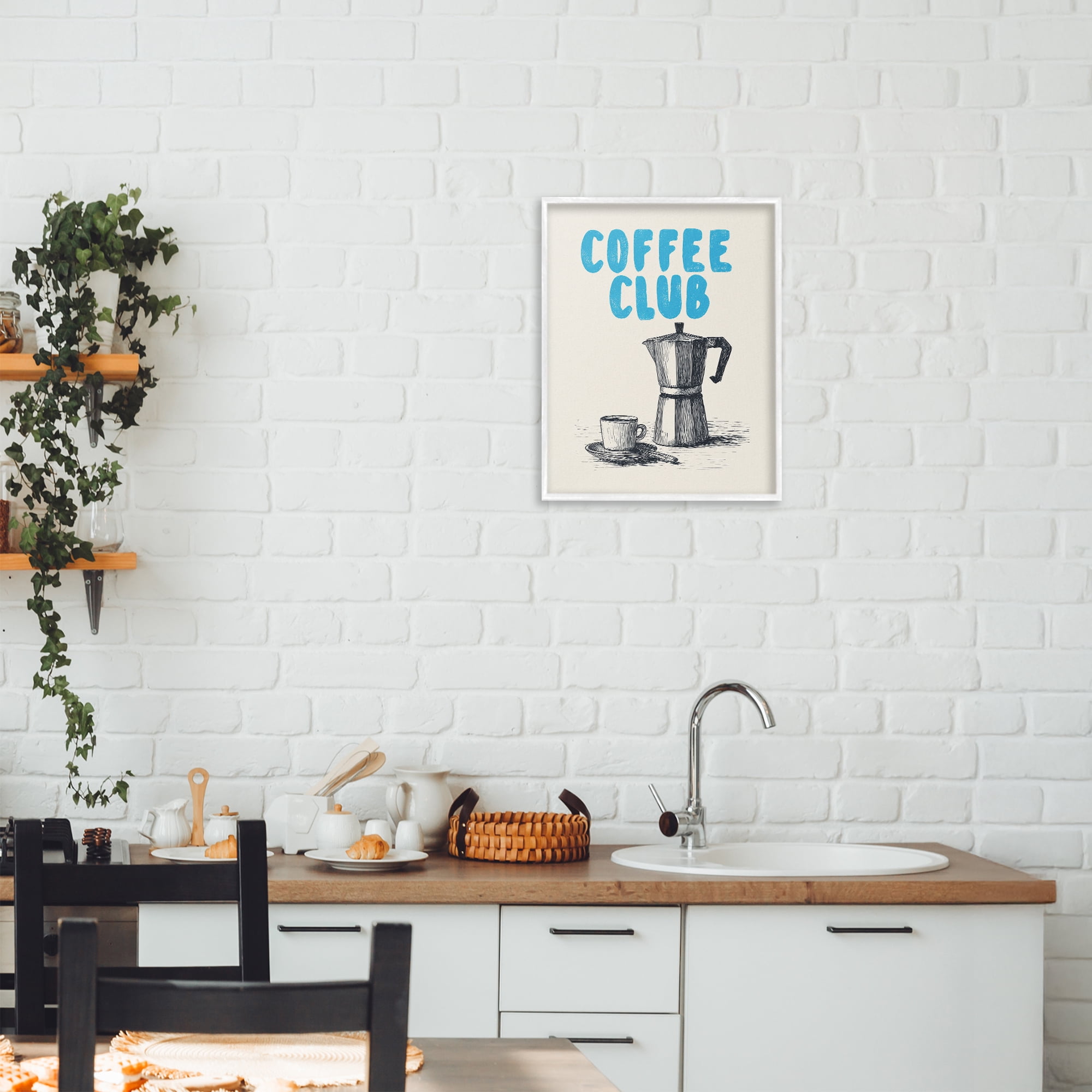Stupell Industries Coffee Club Retro Drawing White Framed Giclee Art, design by Andreas Magnusson