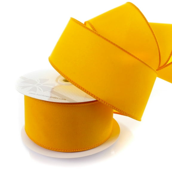 Ribbon Traditions 2.5" Wired Suede Velvet Ribbon Yellow Gold - 10 Yards
