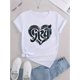 thumbnail image 2 of Women's Stylish Abstract Floral Heart Graphic Tee - Casual Crew Neck Short Sleeve T-Shirt, Soft Polyester Blend, Comfortable Summer Top for Casual Attire, Ladies T Shirts, 2 of 6