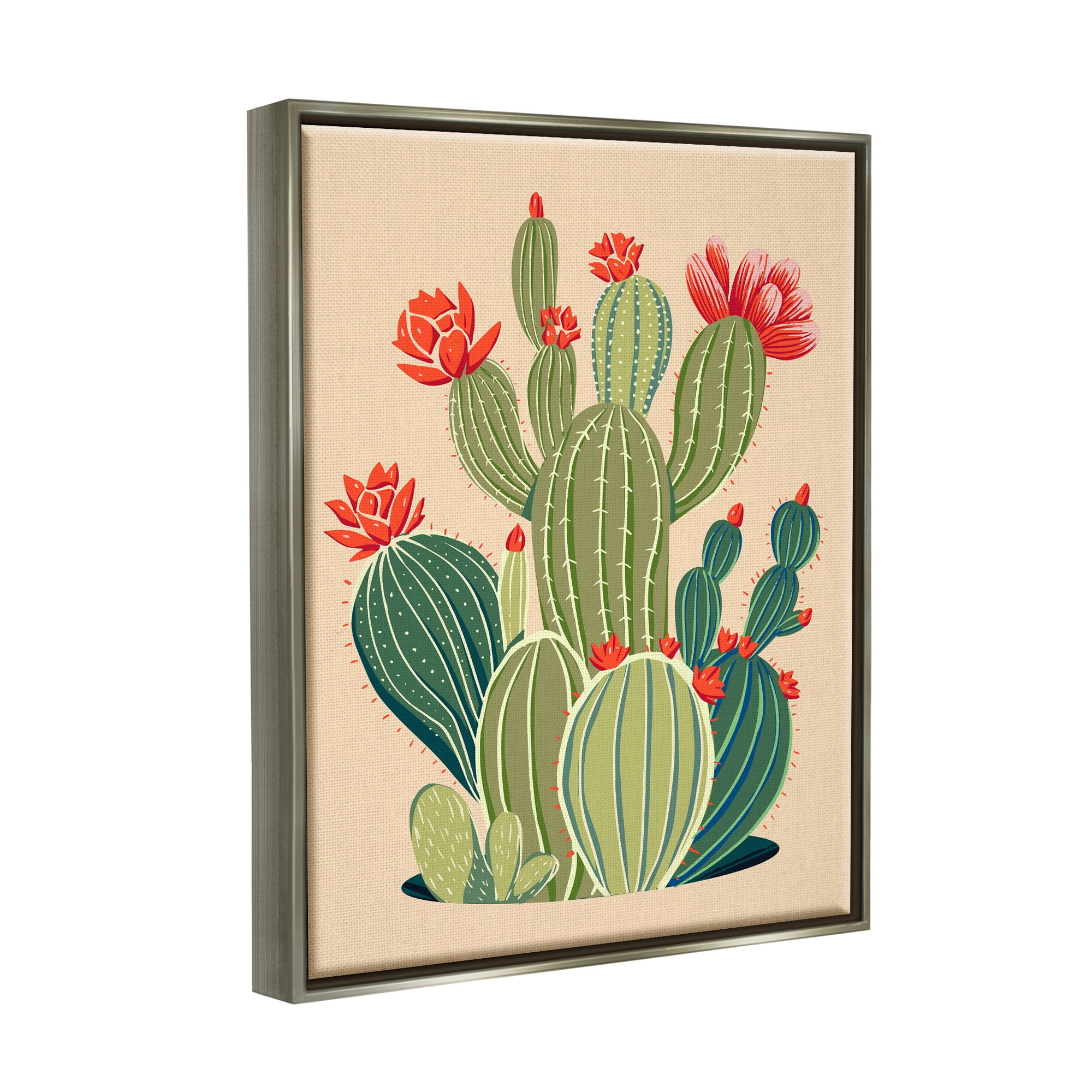 Stupell Industries Whimsical Cactus Flower Vegetation Botanical & Floral Painting Gray Floater Framed Art Print Wall Art