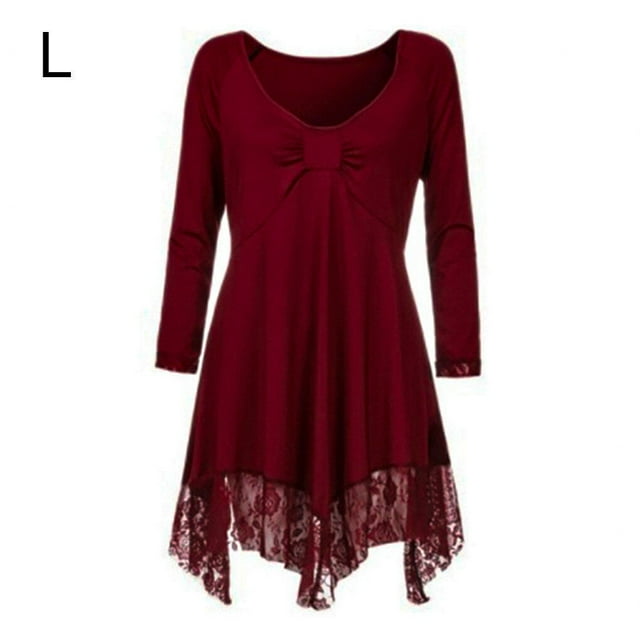 Robe en Dentelle Grande Taille pour Femmes, Robe Courte Aguichant à Manches Longues, Blouse Décontractée pour le Travail