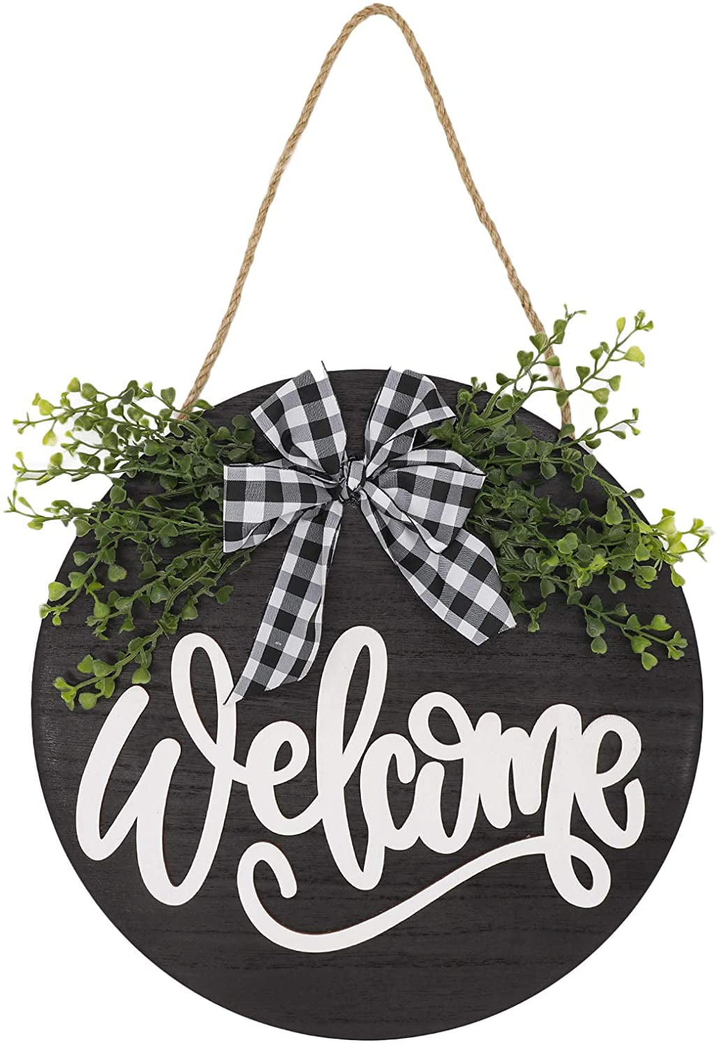 Christmas Wooden Circle Sign Blank Welcome Sign Wood Front Door Decor Unfinished Round Wood Hanging Sign with Twine and Ribbons for DIY Crafts Christmas Decor 3 Pieces Black-3pcs 