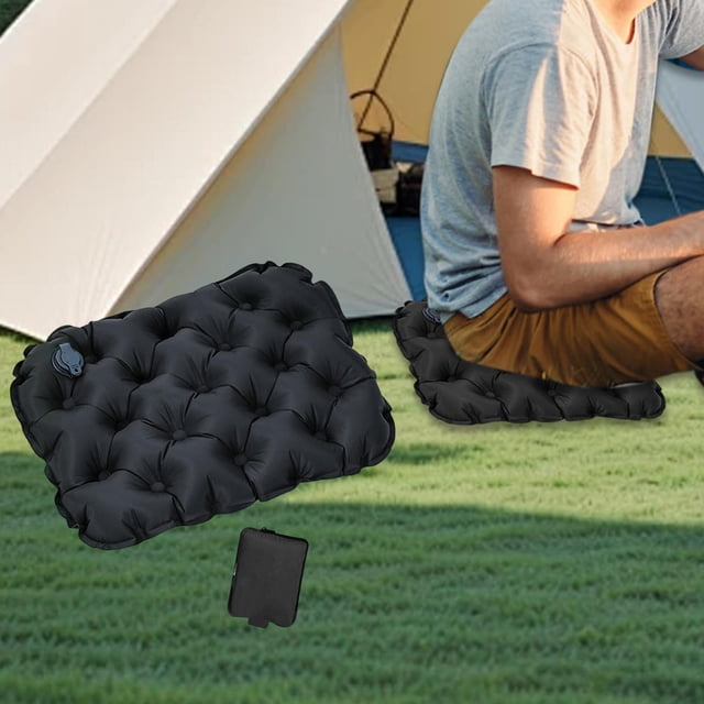 Cojín de asiento inflable almohadilla de silla de oficina plegable cojín de silla de oficina para la playa blanqueador de avión de piso de deportes al Negro