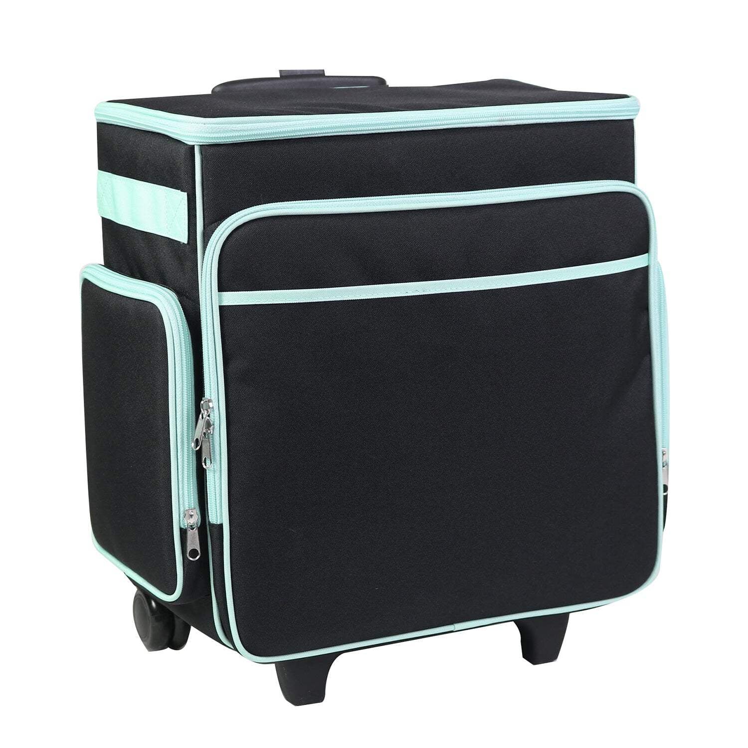 Everything Mary Rolling Scrapbook Case – Black  Teal Craft Organizer with Telescoping Handle  Wheels – Portable Storage for Scrapbooking, Sewing, Art  DIY Supplies