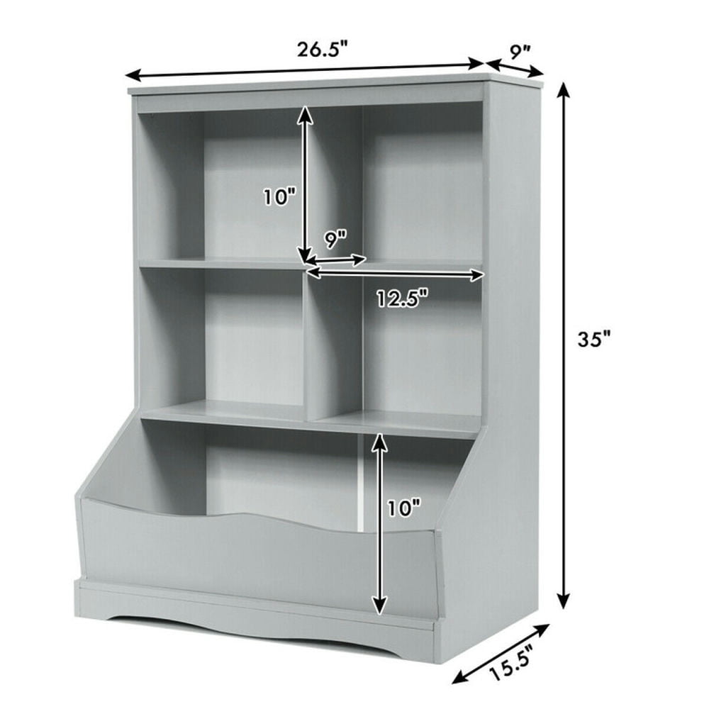 Topcobe 3-Tier Children's Multi-Functional Bookcase Toy Storage Bin Floor Cabinet, Kids Toy Storage Organizer-Gray