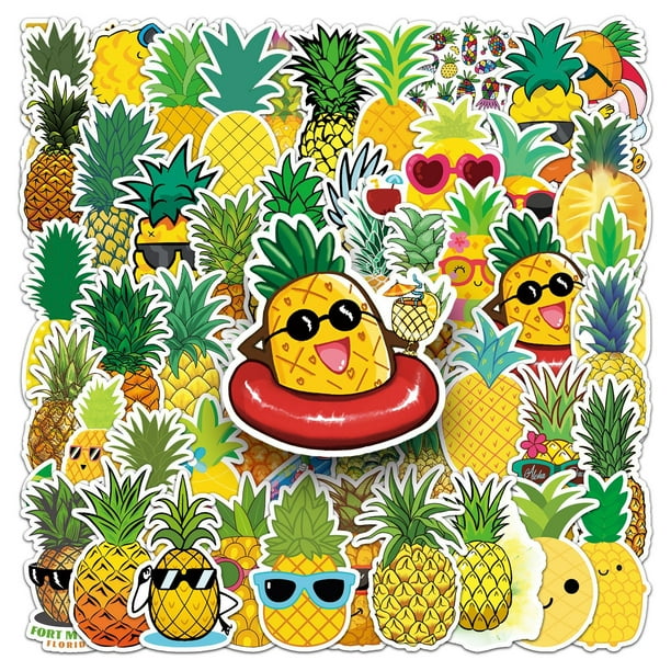 Paquete de pegatinas con piña y frutas tropicales, 50 unidades, impermeables