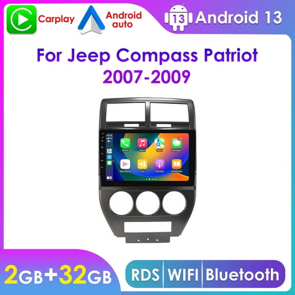 Hizpo Car Stereo Radio For Jeep Compass Patriot 2007 2008 2009 Apple CarPlay Android 13 Bluetooth 2 32GB WiFi AUX 10.1" Touch Screen Head Unit Multimedia GPS Navigation Player In Dash