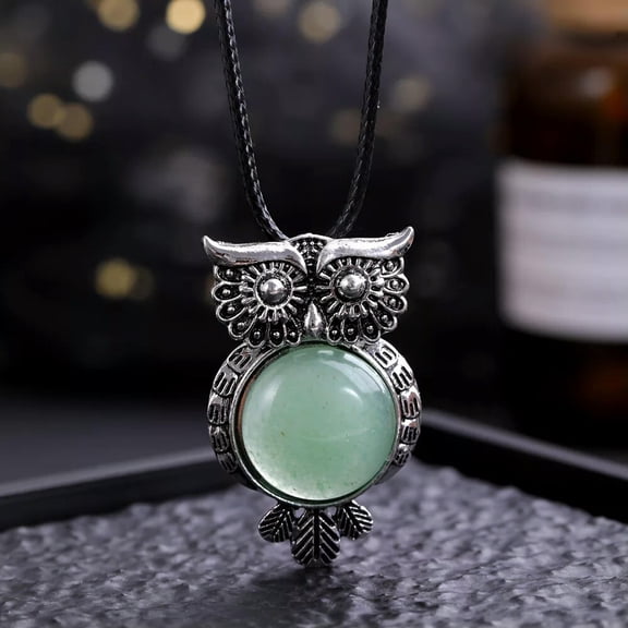 QQTDFG Aventurine Gems Owl Crystal Necklace Magic Reiki Healing Amulet-default