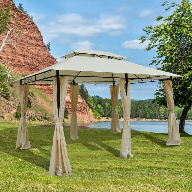 Outsunny 2-Tiers Gazebo avec des rideaux
