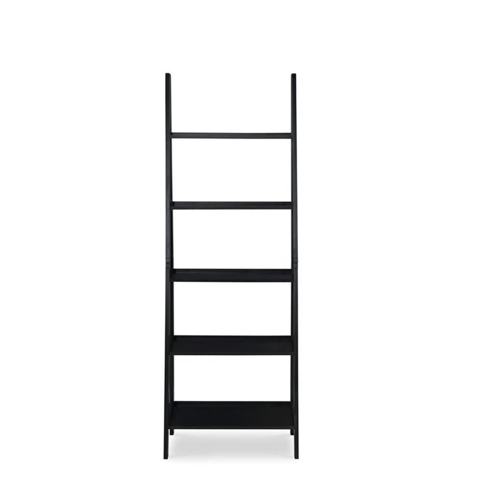 Riverbay Furniture 5-Shelf Transitional Wood Open Back Ladder Bookshelf in Black