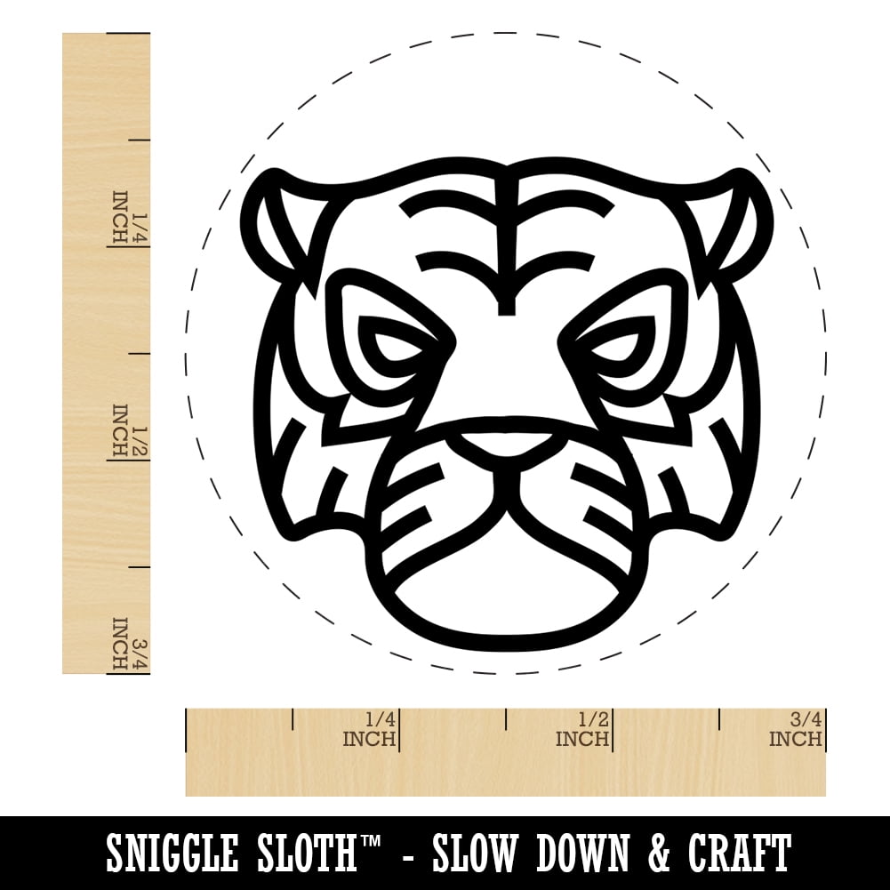 Tiger Head Icon Self-Inking Rubber Stamp Ink Stamper - Black Ink - Small 3/4 Inch