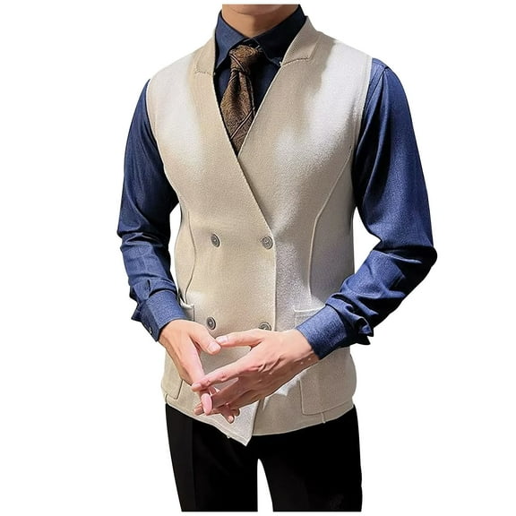 Men's Knit Double-Breasted Waistcoat - Elegant V Neck Sleeveless Business Suit Vest with Pockets