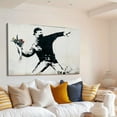 thumbnail image 2 of Banksy Canvas Art Print Black Art Wall Decor Flower Thrower Banksy Street Art Banksy Abstract Gallery Exhibition Canvas Living Room Decor(18" W x 12" H，Framed), 2 of 10