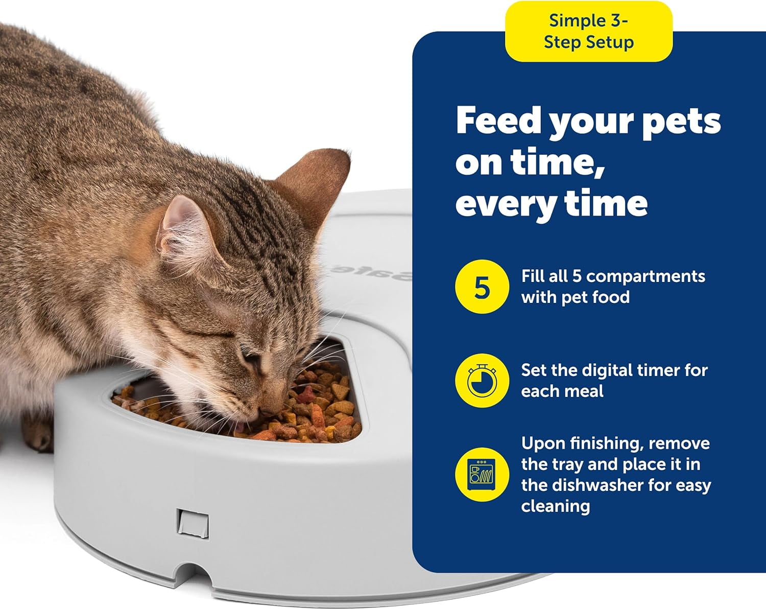 Automatic Dog Feeder, 5 Meals, 40 oz Capacity, Plastic, for Dry Food, Multiple Pets