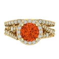 thumbnail image 2 of Clara Pucci 14K Yellow Gold Round Cut 1.5Ct Simulated Red Diamond Engagement Ring + Matching Band - Luxury Box Included, 2 of 7