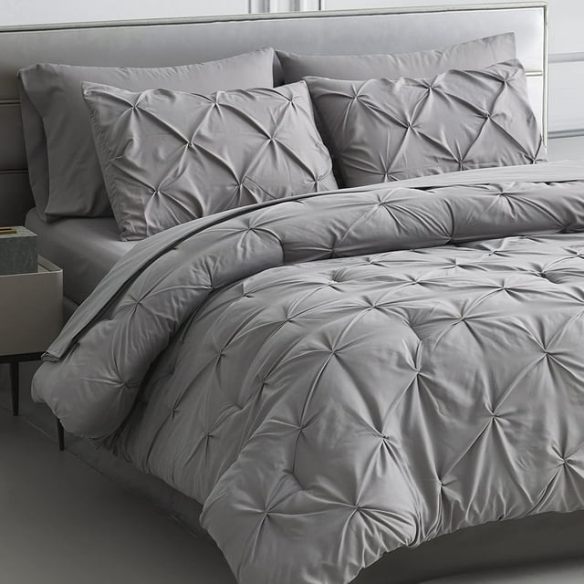 Maple&Stone Queen Comforter Set Pieces P Pleat Bed in A Bag Comforter Queen Sets Pintuck with Comforter Sheets Pillowcases & Shams Bedding Comforter Sets for Queen Siz