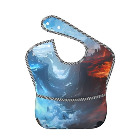 

Bingfone Mess-Proof Baby Bib - Waterproof Bib for Baby Boy or Girl with Food Catcher Pocket Unisex-Red And Blue Fire Mountains