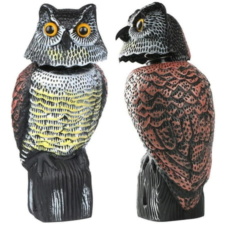 Bird Scarecrow Realistic Rotating Owl Decoy Fake Owl Decoy Sculpture 360 Rotate Nature Enemy Horned Pest Repellent for Garden Yard