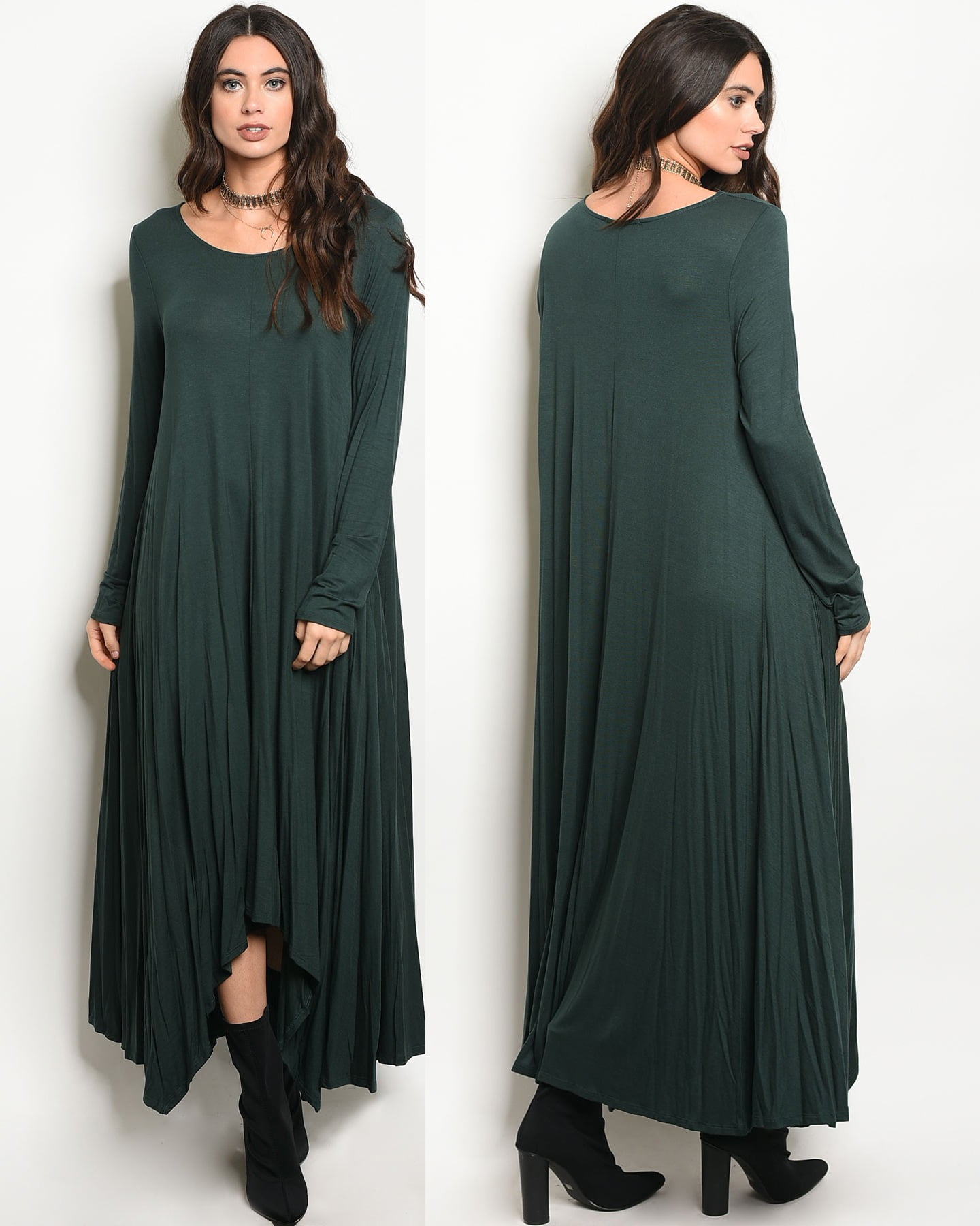 long sleeve hunter green maxi dress