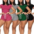 thumbnail image 2 of Zoeecloth Womens 2 Piece Sets Crewneck Fashionable Shorts Suit Womens Summer Set Short Sleeve Outfits S-XXL, 2 of 10
