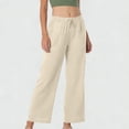 thumbnail image 3 of Hrsba Pants for Women Solid Color Elastic Waist Adjustable Closure Long Pants with Side Pockets Summer Style, 3 of 7