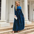 thumbnail image 3 of IDOPIP Fall Winter Velvet Dress for Women Long Sleeve Round Neck Maxi Dress with Belt Cocktail Gown, 3 of 7