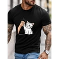 thumbnail image 3 of Men's T-Shirt Single Line Drawing Cute White Cat Line Short Sleeve Casual Tee Classic Crew Neck T-Shirt for Men, S, 3 of 6