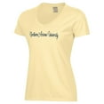 thumbnail image 2 of Women's  Gold Northern Arizona Lumberjacks Script Logo Comfort Wash V-Neck T-Shirt, 2 of 3