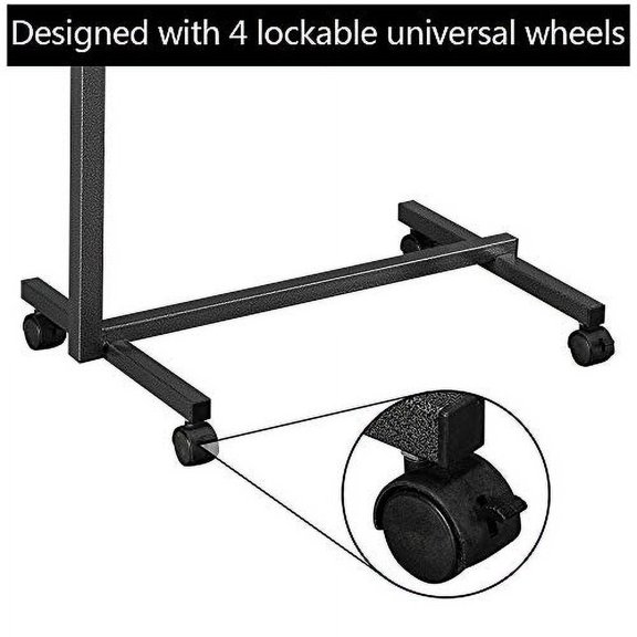 Overbed Table, Bed Table 4 Wheels with Brake Swivel Wheel Rolling Tray Adjustable Over Bedside Home Desk Laptop, Reading, Eating Breakfast Cart Stand Bedridden, Dark Wood Grain Color Nightstands