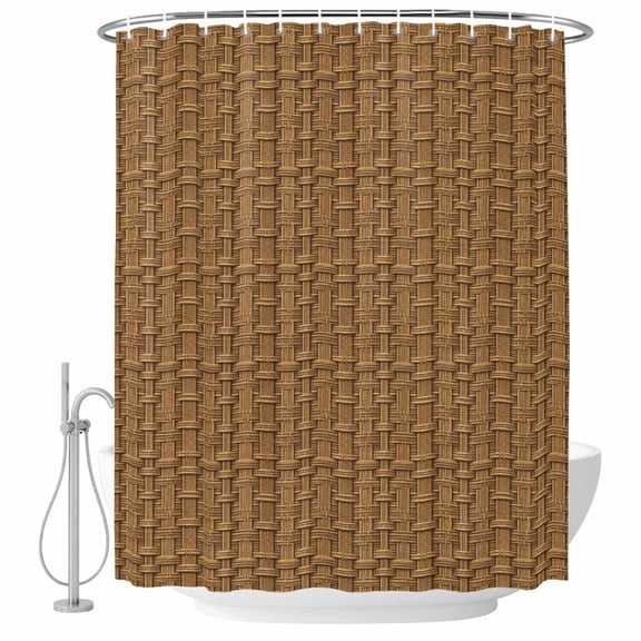 Vintage Rattan Shower Curtain Set - 72" x 78" Washable Bathtub Curtain with 12 Hooks, Minimalist Abstract Wicker Texture Brown Waterproof Fabric Stall Shower Curtains for Bathroom/Bathtub Décor