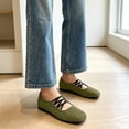 thumbnail image 5 of Miqool Flat Shoes for Women Square Toe Criss Cross Tie Low Block Heels Casual Fall Fashion Soft Comfortable Shoes, 5 of 7
