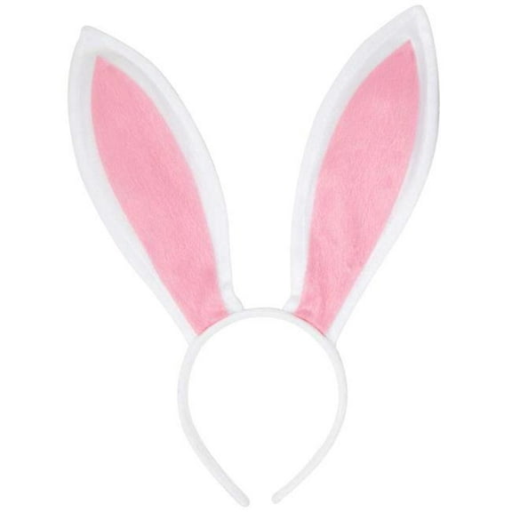 Funcredible Bunny Ears Headband - Plush Easter Rabbit Ears - Halloween Cosplay Costume Accessories for Kids and Adults (2 Pack) (White Pink)