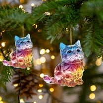 Taicans Handmade Crystal Cat Christmas Tree Ornament,3.14in Colorful Glass Hanging Decoration for Holiday Tree,Unique Cat Lover Gift,2025 Christmas Decor