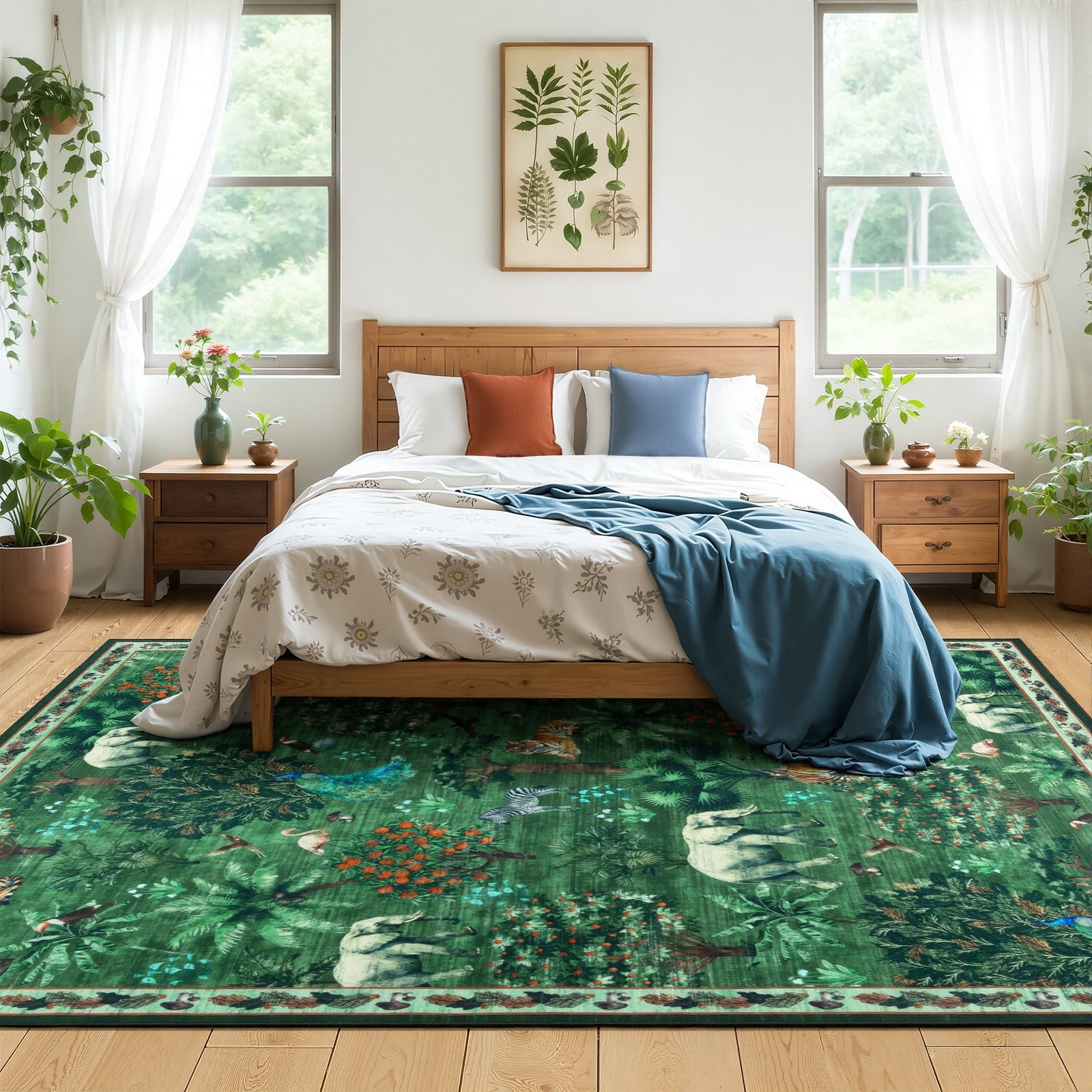 Outdoor Rugs 5x7 for Patio, Yamaziot Tropical Patio Rug Area Rugs for Living Room Faux Jute Rug, Jungle Animal Print Bedroom Accent Carpet Indoor Outdoor Rugs