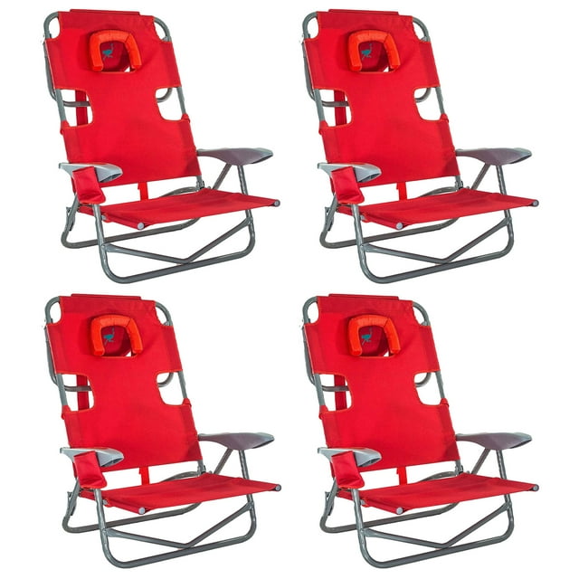 Ostrich Chaise de Pelouse d'Extérieur Pliable et Inclinable sur le Dos, Rouge (Lot de 4)