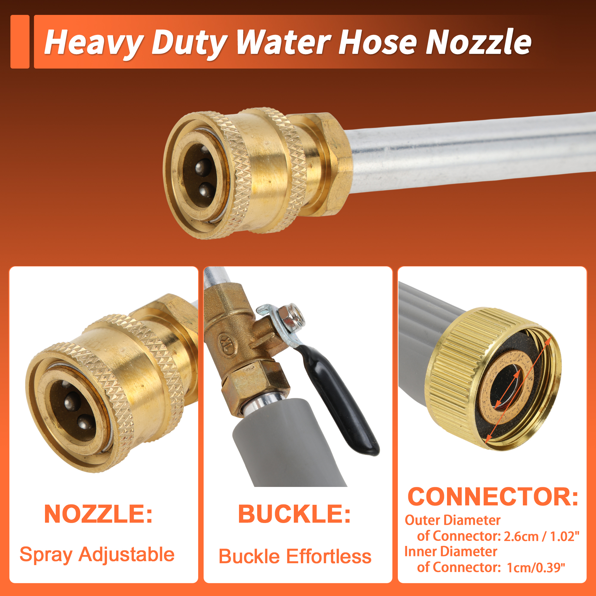 Unique Bargains Heavy Duty Water Hose Nozzle High Pressure Car Garden Hose Nozzle Adjustable Hand Sprayer for Gardening Vehicle Outdoor Washer Pet Showering Aluminum Alloy Copper TPR Gray 1 Pc