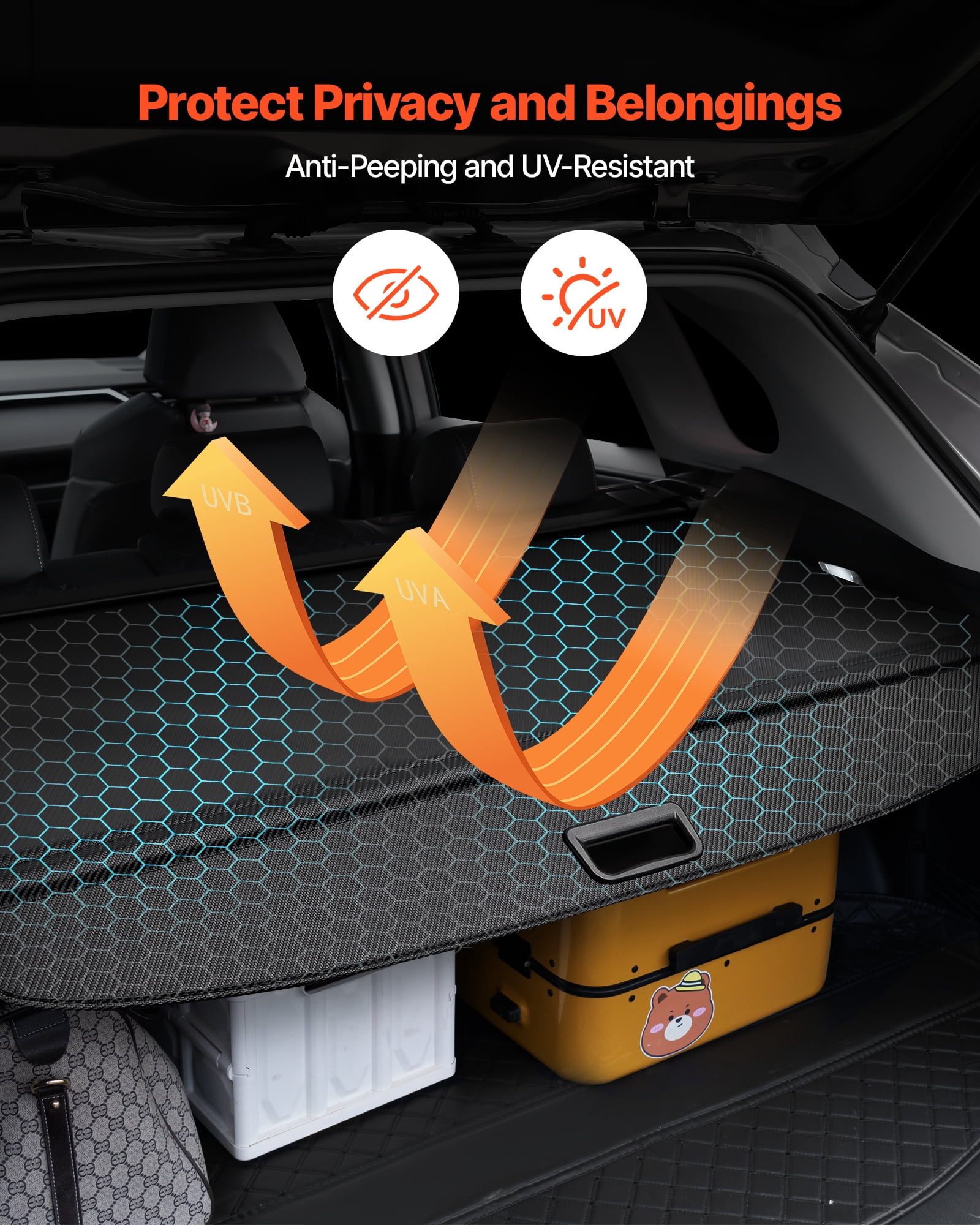VEVOR Retractable Cargo Cover, Upgraded Carbon Fiber Texture Trunk Cover, Anti-Peeping Luggage Privacy Shield, Easy Installation Security Shade Car Accessories, for Toyota RAV4 2019-2025 5-Seater